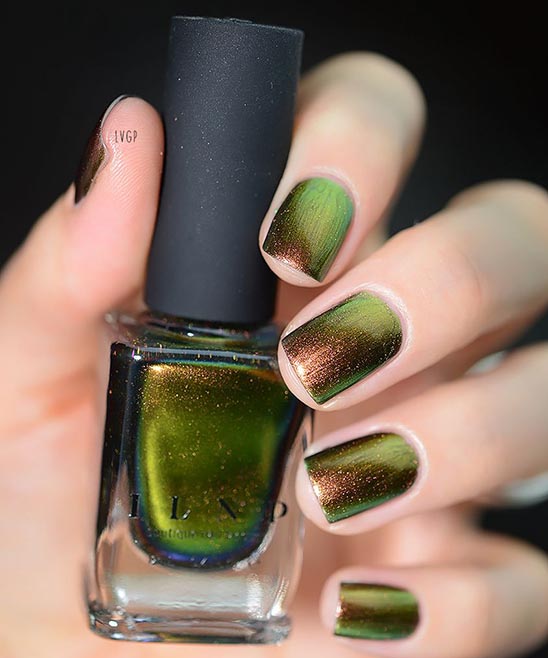 Green Chrome Nails Stiletto