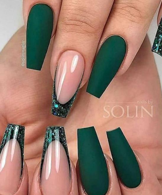 Green French Tip Coffin Nails