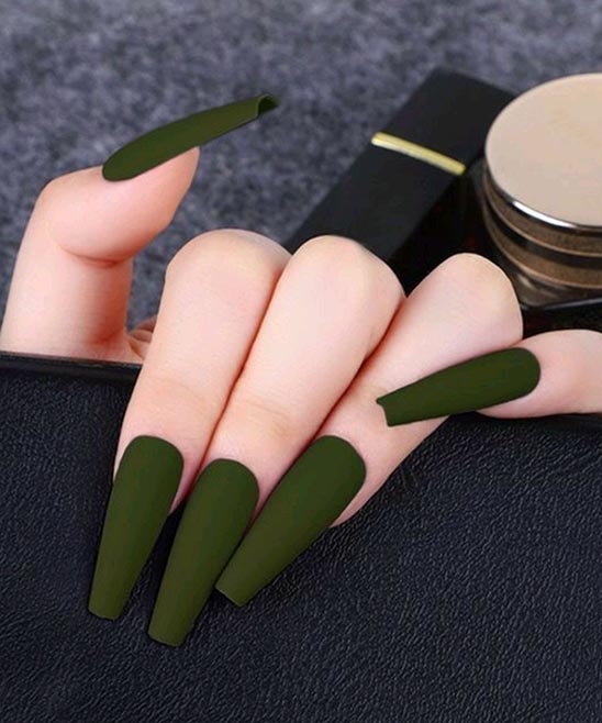Green Matte Coffin Nails