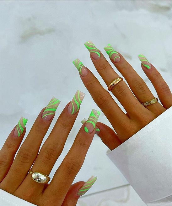 Green Nails Coffin Shape