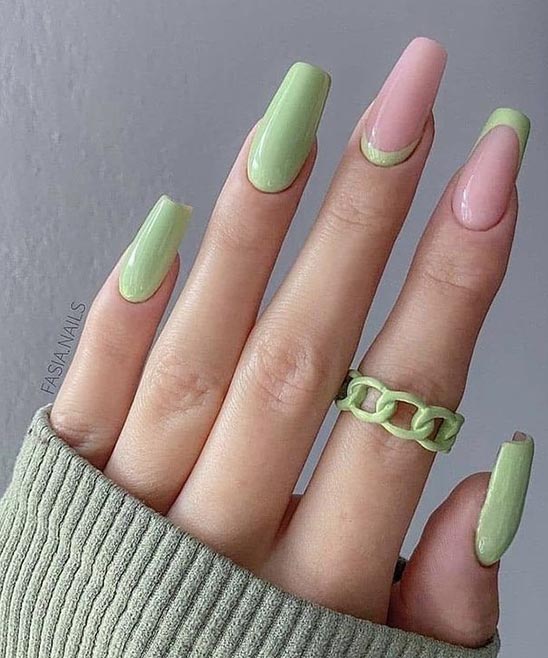 Green Tip Coffin Nails