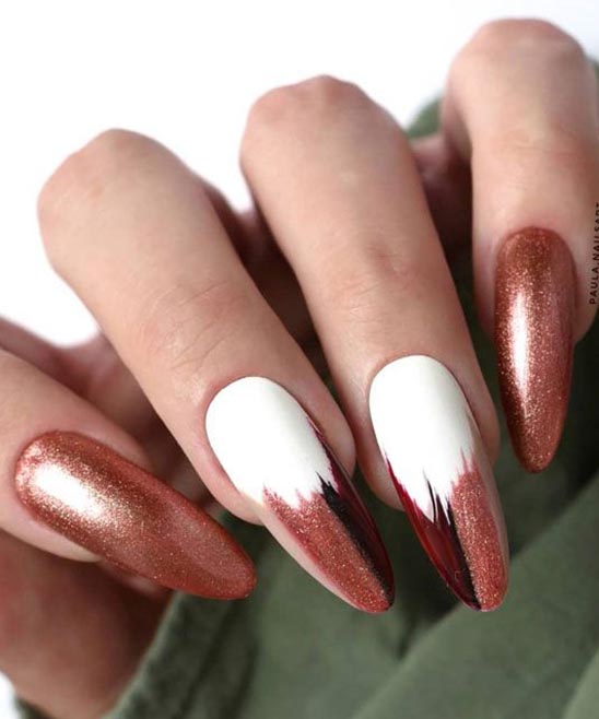 Green and Gold Almond Nails