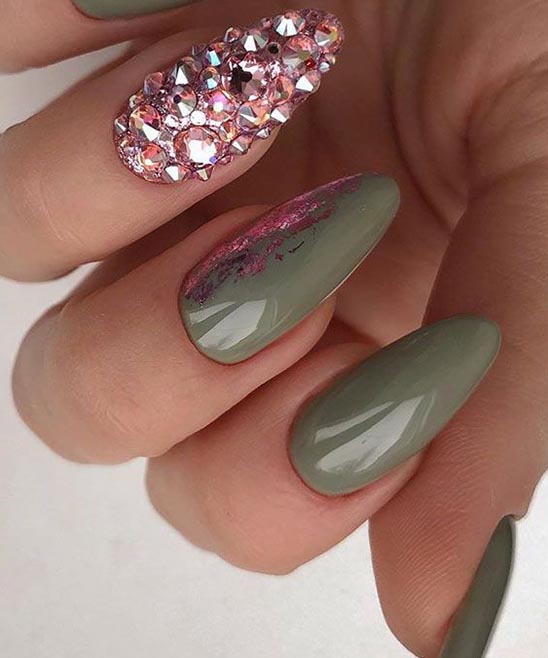 Green and Gold Stiletto Nails