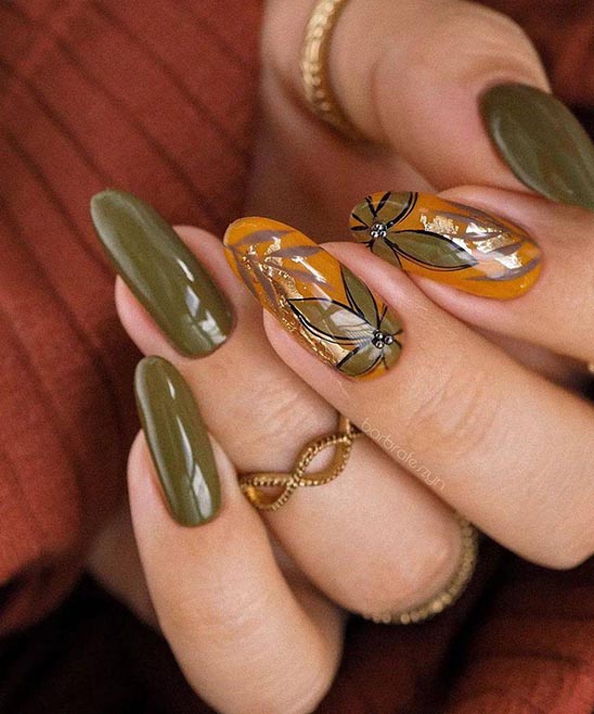 Green and Orange Fall Nails