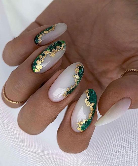 Green and White Acrylic Nail Designs