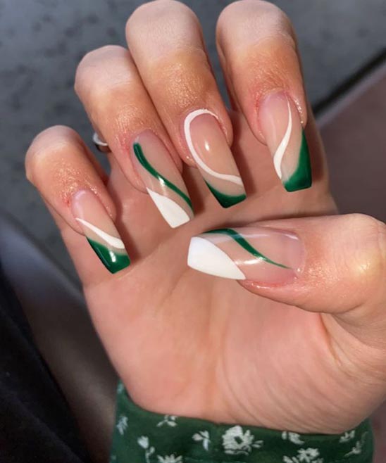 Green and White Coffin Nails