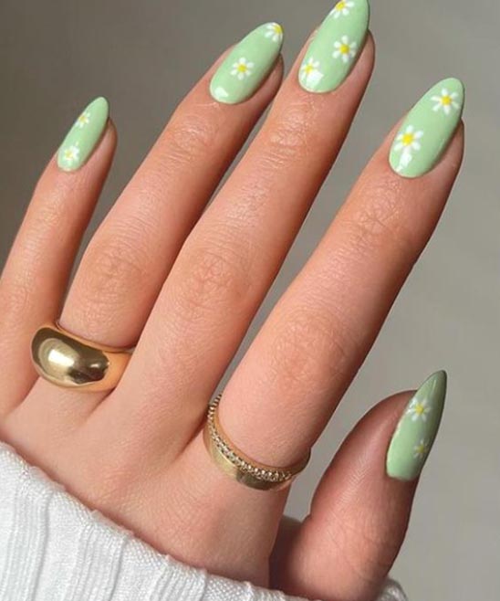 Green and White French Tip Nails