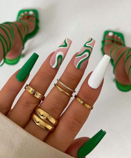 Green and White Nail Art Design