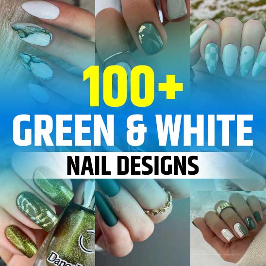 Green and White Nails