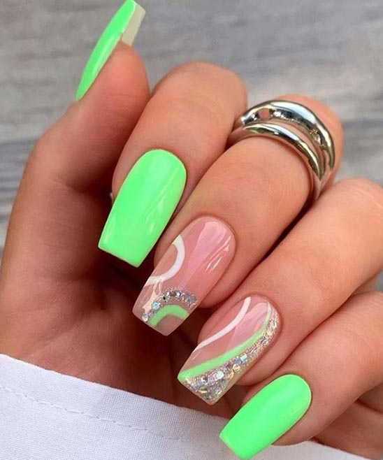 Green and White Swirl Nails