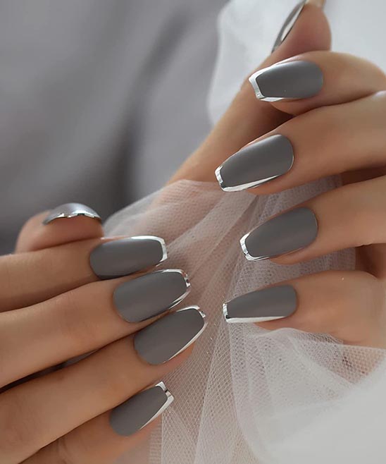 Grey French Tip Almond Nails