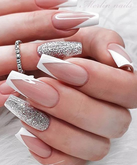 Grey Glitter French Tip Nails