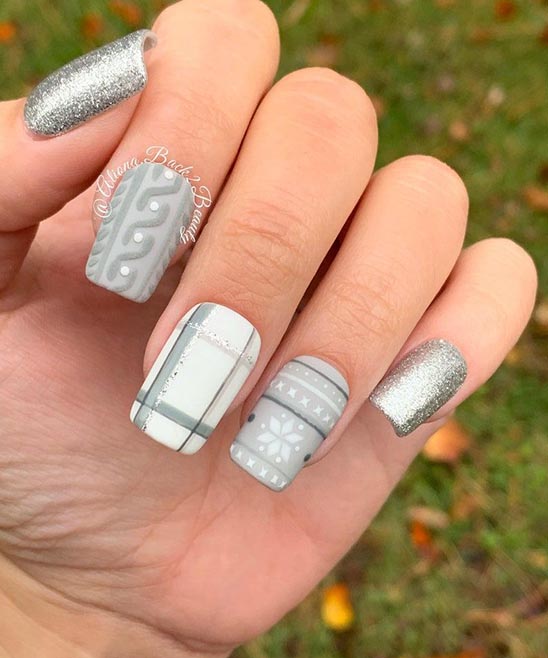 Grey and Red Christmas Nails