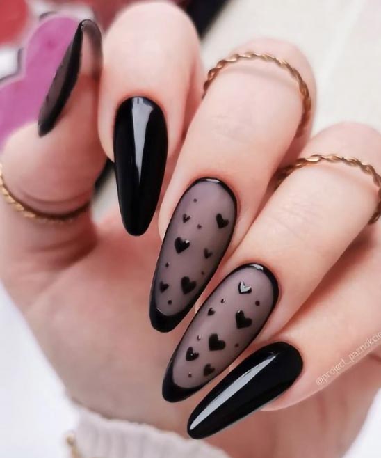 Heart Design Nails One Black Nail With Red Heart