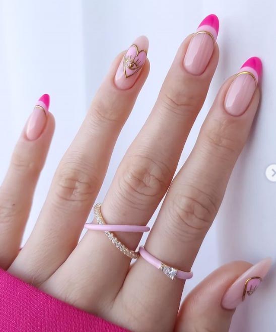 Hot Pink French Tip Nails Almond