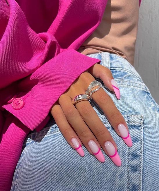 Hot Pink Nails With Black Tips
