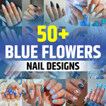 Light Blue Nails With Flowers