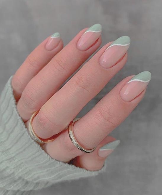 Light Green and White Nails