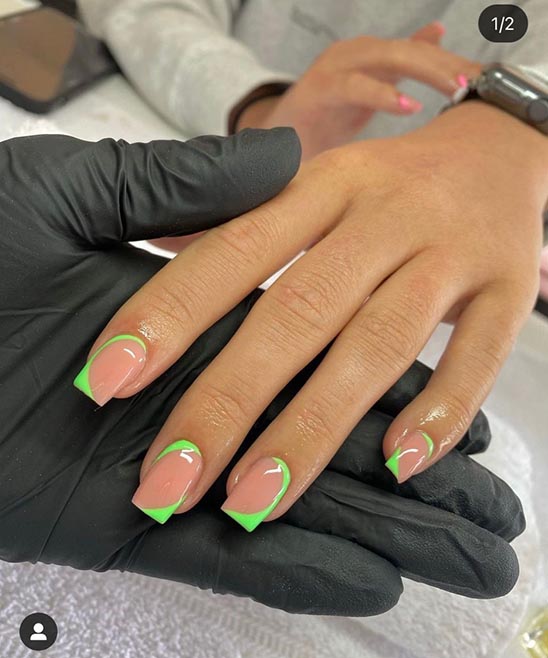 Lime Green and Black Coffin Nails