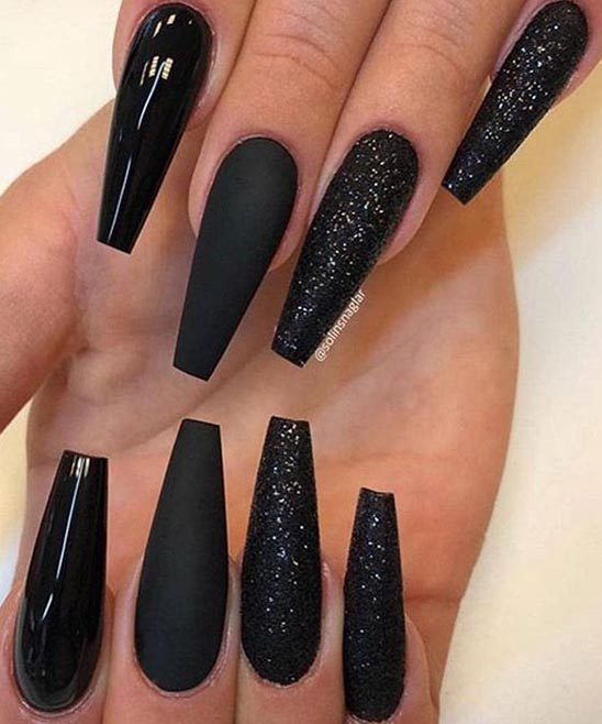 Long Black Coffin Nail Designs