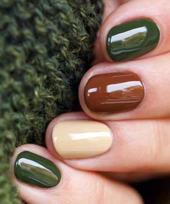 Maroon and Olive Green Nails