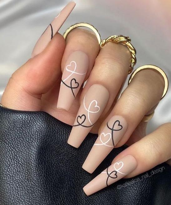 Matte Black Coffin Nails With Design