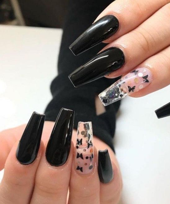 Matte Black Coffin Nails With Design