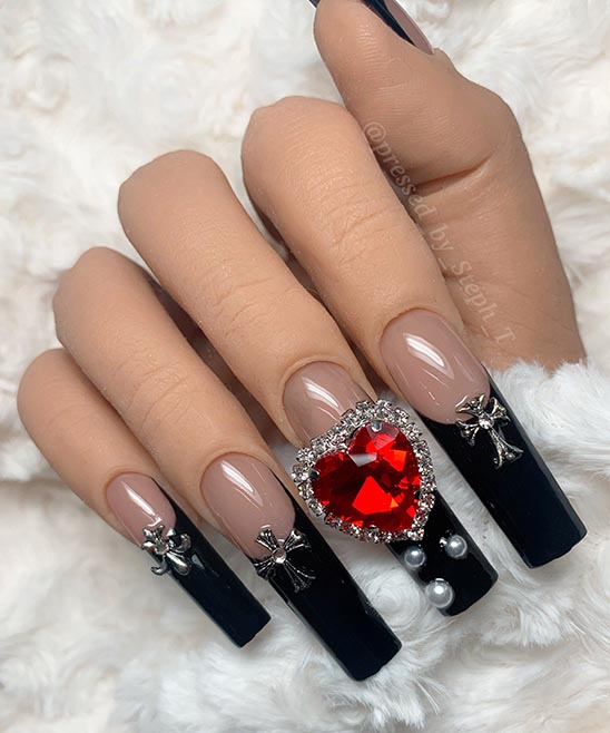 Matte Black Valentines Nails