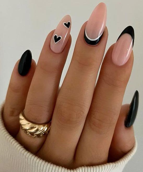 Matte Black and White Acrylic Almond Nails