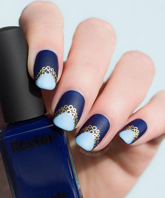 Matte Blue and Gold Nails