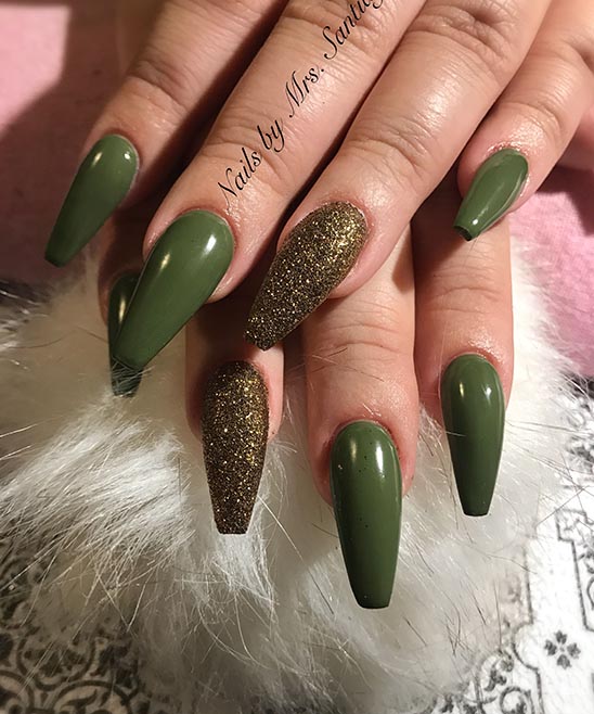 Matte Olive Green Acrylic Nails
