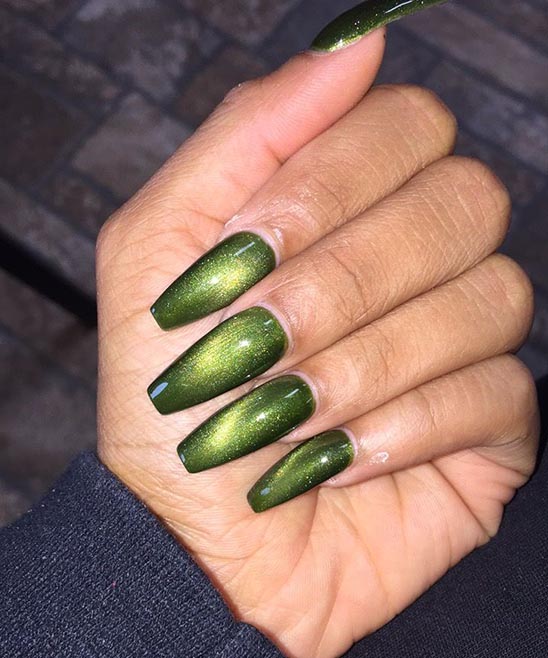 Matte Olive Green Coffin Nails