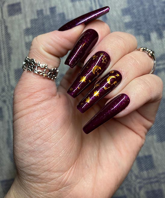 Matte Purple and Gold Nails