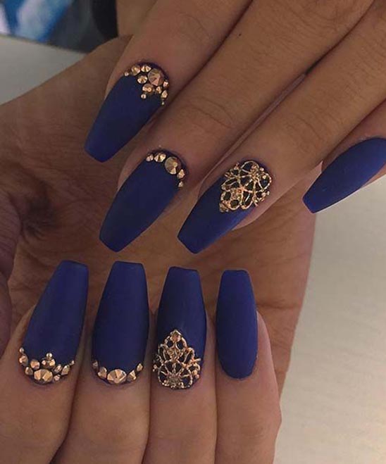 Midnight Blue and Gold Nails