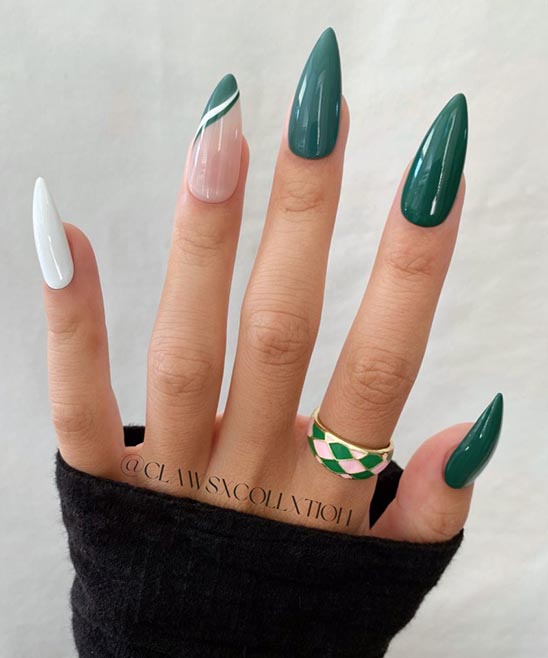 Mint Green and Gold Stiletto Nails