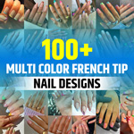Multi Color French Tip Nails Short