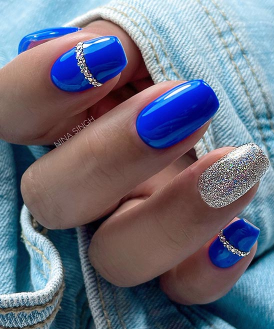 Nail Art With Blue and Golden Colour