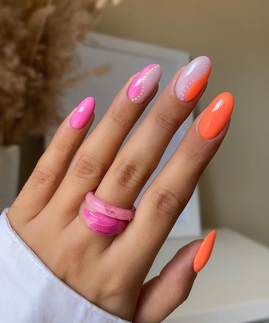 Nail Art With Pink and Orange