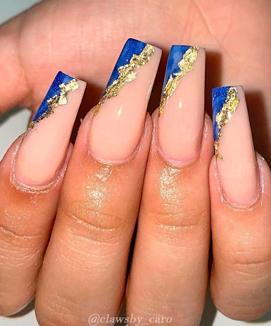 Nail Designs Navy Blue and Gold