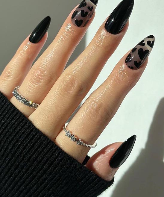 Nail Designs With Black Polish and Hearts