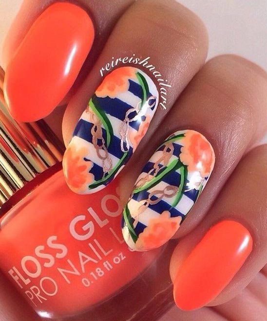 Nails 2023 Summer Orange and Pink