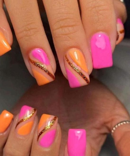 Nails 2023 Summer Orange and Pink