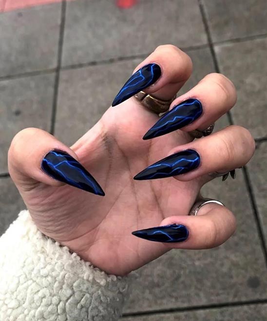 Nails Design With Blue and Black and Tan Tips