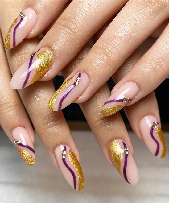 Nails Purple and Gold Matte