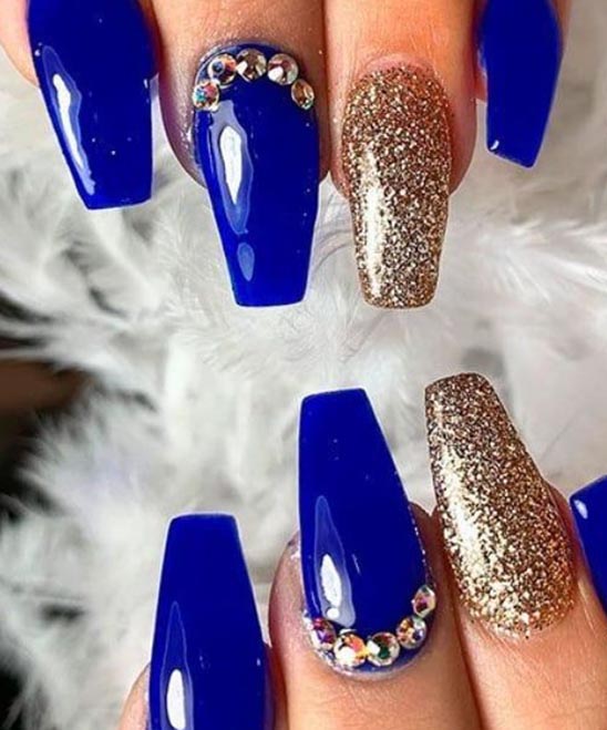 Navy Blue White and Gold Nails