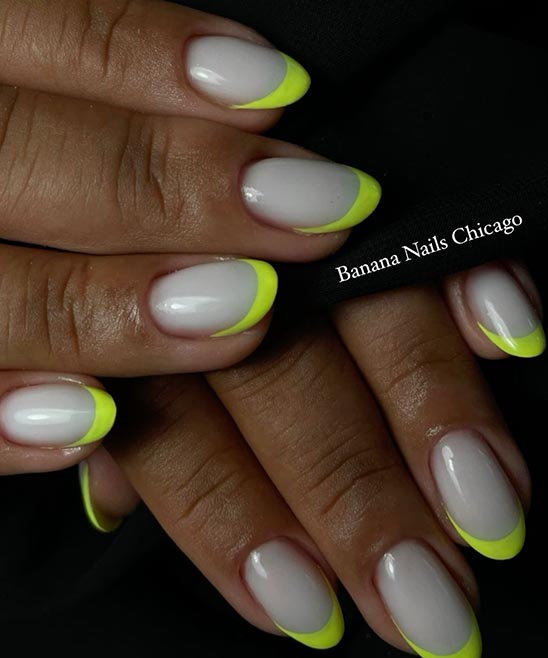 Neon French Tip Coffin Nails