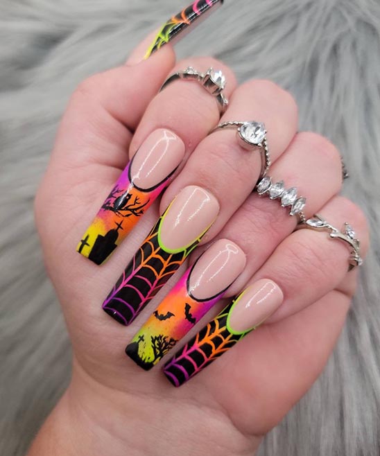 Neon French Tip Square Nails
