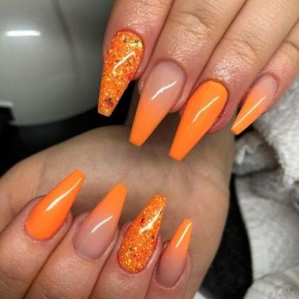 Neon Orange and Pink Nails
