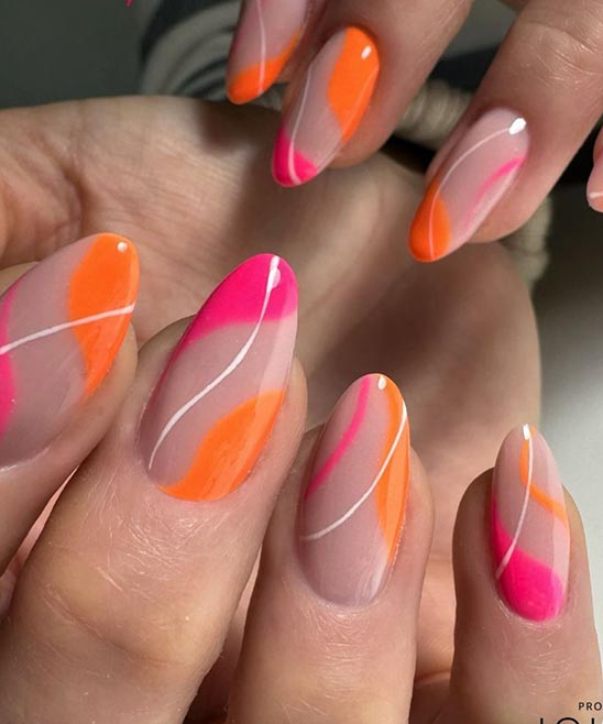 Neon Pink and Orange Nail Designs
