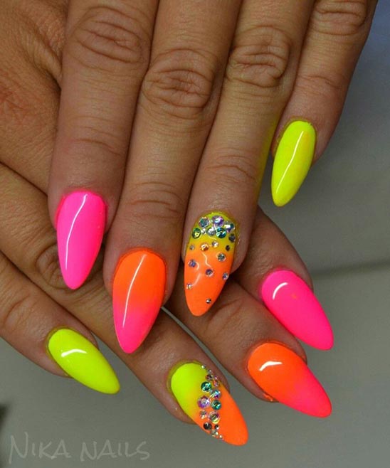Neon Pink and Orange Ombre Nails